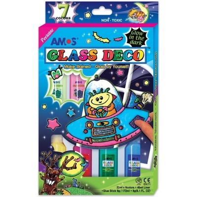 Amos Barvy na sklo slupovací sada 4ks+2ks svítící ve tmě