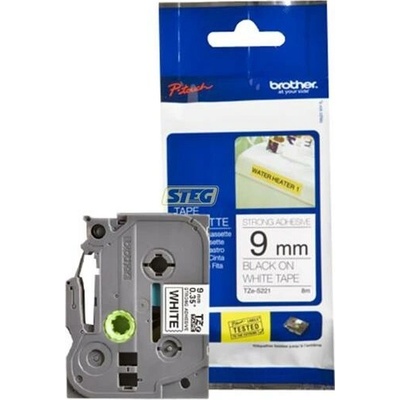Páska Brother TZE-S221, 9mm, bílá/černá, adhezivní, laminovaná, délka 8m TZES221