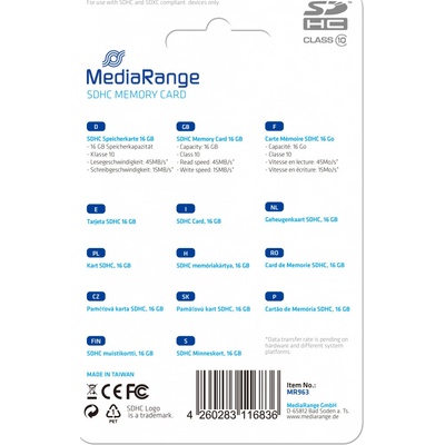 MediaRange SDHC Class 10 16GB MR963