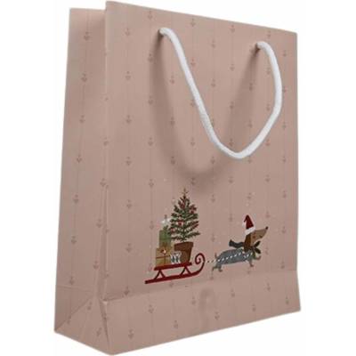 Det Gamle Apotek Papírová taška Christmas Holidays Sausage dog – small, béžová barva, papír