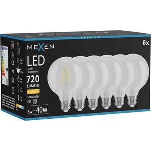 Mexen Vintis 6x LED нажежаема жичка крушка E27, G95, 6W, Топла - 2700K, 720 lm, прозрачна (L157-E27-0627-00x06)
