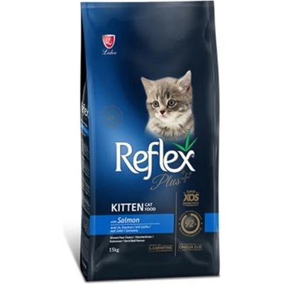 Lider Pet Food Reflex Plus Kitten Food Salmon - Пълноценна храна за подрастващи котки от всички породи със сьомга 15 кг, Турция