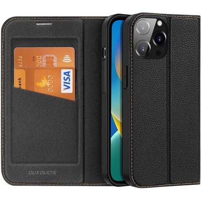 Dux Ducis Skin X2 Case - кожен калъф с поставка и отделение за кр. карти за iPhone 14 Pro Max (черен)