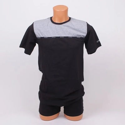 Мъжки памучен комплект - тениска и боксер в черно и сиво