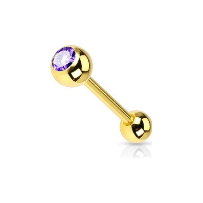 Šperky4U Pozlacený piercing do jazyku světle fialový kamínek PJ01030-TZ