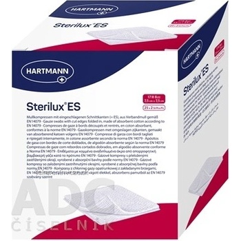 Sterilux ES kompres sterilný so založenými okrajmi 17 vlákien 8 vrstiev 7,5 cm x 7,5 cm 50 ks