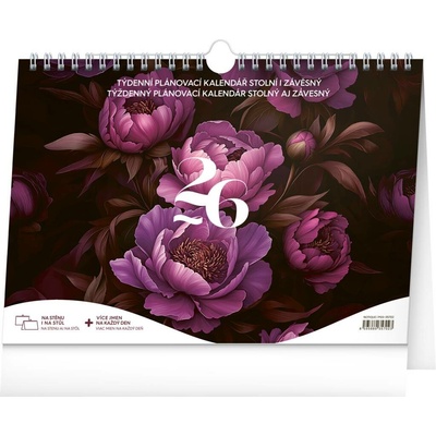 NOTIQUE Týždenný plánovací Fialové kvety 30 x 21 cm 2026