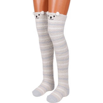 Image 1 of Дълги пухкави чорапи на райе в цвят лате и сиво