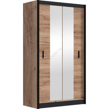 EMS Гардероб MIRO 120x215 см с огледало, дъб крафт/черен (MT0018)