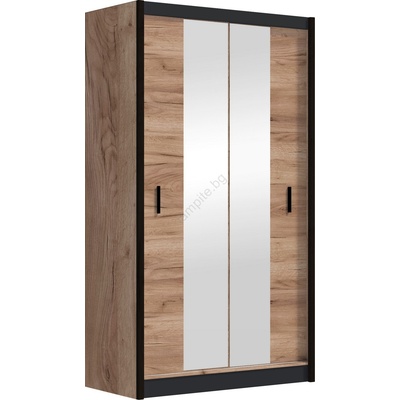 EMS Гардероб MIRO 120x215 см с огледало, дъб крафт/черен (MT0018)