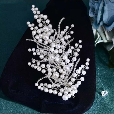 Naishide Jewelry Ozdoba do vlasů s perlami a krystaly ve tvaru listu