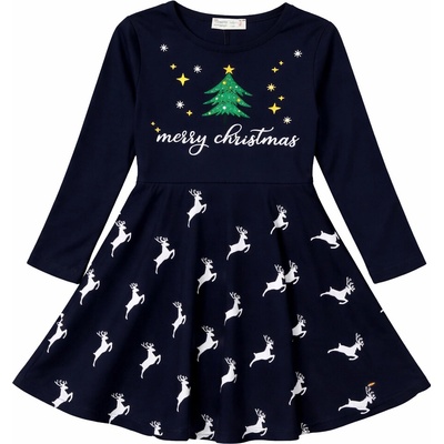 Fashionkids Dievčenské vianočné šaty Merry Christmas tmavomodré