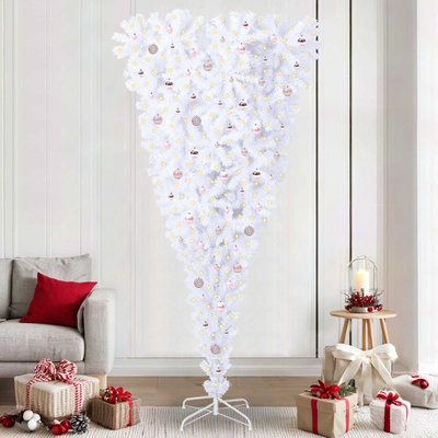 vidaXL С изкуствено коледно дърво с поставка Бяло 240 cm PVC и стомана (3426742)