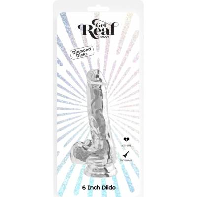 Get Real 6 Priehľadné 16 cm realistické dildo so semenníkmi a prísavkou