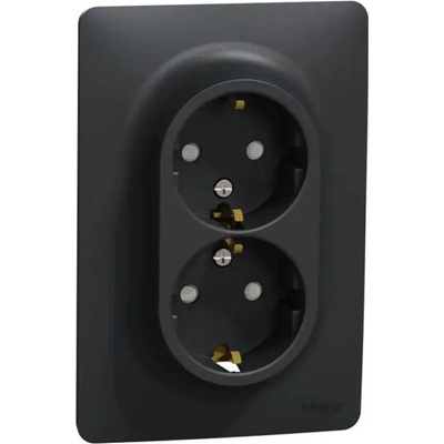 Schneider Electric КОНТАКТ ДВОЕН ШУКО 16a АНТРАЦИТ schneider unica (nu206754) (3606489452582)