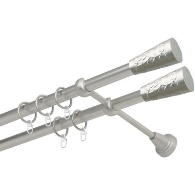 OK-GarnýžeCZ Garnýž kovová dvouřadá 16mm Sevilla double satina 140 cm do stěny / kroužky s háčkem