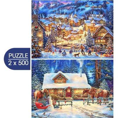 Grafika 2x500 „Twilight Winter Village“ a „Winter’s Oasis“ 500 dielov