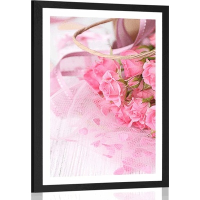 Plakát s paspartou romantická růžová kytice růží - 20x30 white