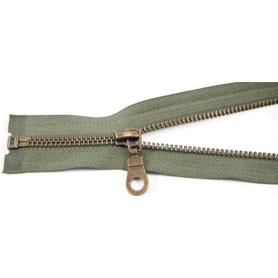 Deliteľný kovový starokovový zips č.5 viac farieb - dĺžka (30 - 100 cm) 55 cm khaki zelená
