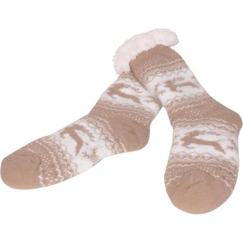 Пухкави коледни чорапи в цвят капучино с елени