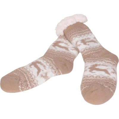 Пухкави коледни чорапи в цвят капучино с елени