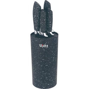 VOLTZ Комплект ножове със стойка Oliver Voltz OV51633G5, Стомана, Мраморно покритие, 6 части, Черен