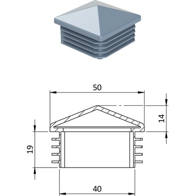 Krytka plastová se stříškou 50 x 50 mm, šedá