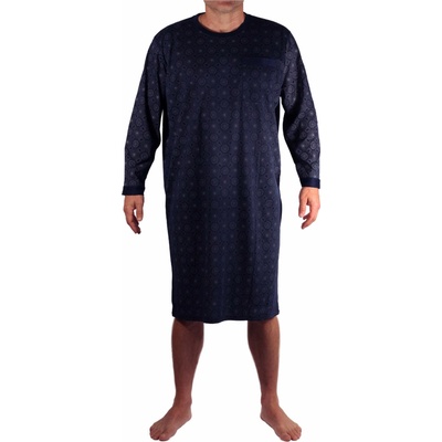 New Fashion Dobra pánska nočná košeľa dlhý rukáv tmavo modrá