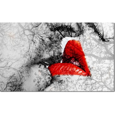 Obraz na plátne Romantický bozk – červené pery a vetvy stromov Veľkosť: 120x80 cm