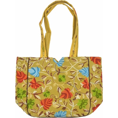 Sanu Babu Taška na zip s kašmírskou výšivkou béžová 30x29x14cm + 30cm ucha