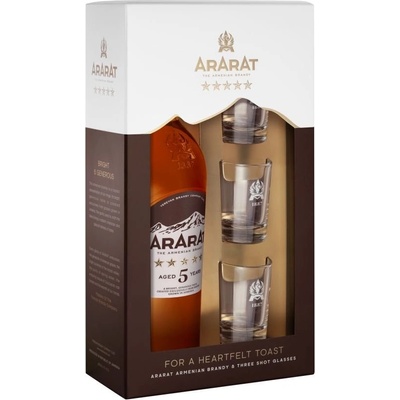 Ararat brandy 5YO 40% 0,7 l (dárkové balení 3 sklenice) – Zboží Mobilmania