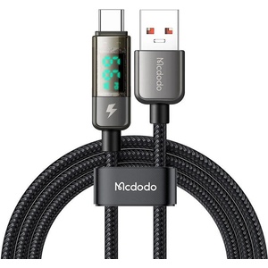 Mcdodo Кабел за данни - Mcdodo (CA-3630) - Type-C → USB-A, 6A, цифров дисплей, Auto Power Off, прозрачен дизайн, 1.2m - Черен