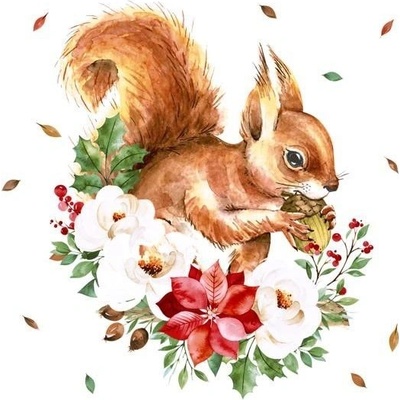 Paper Design Ubrousek 33x33cm Veverka s Vánoční růži – Hledejceny.cz