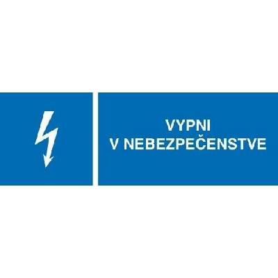 ALFA reklama Samolepka "VYPNI V NEBEZPEČENSTVE" modrá 105x35mm