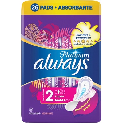 ALWAYS Platinum Super veľkosť 2 menštruačné vložky s krídelkami 26 ks