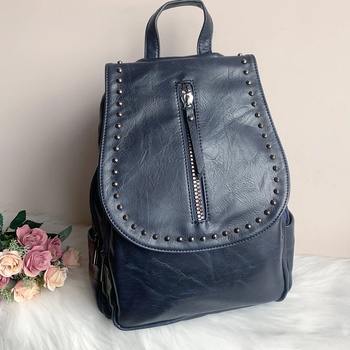 Image 1 of Дамска кожена тъмно синя раница Модел-8958