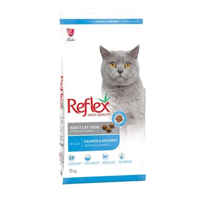 Lider Pet Food Reflex Salmon & Anchovy Adult Cat - Пълноценна храна за израснали котки от всички породи със сьомга и аншоа 15 кг, Турция
