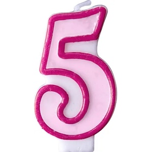 PartyDeco Свещ за рожден ден с число 5 (розова)