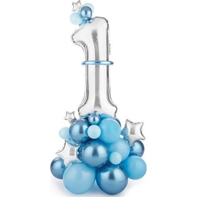 PartyDeco Set balónikov 1. narodeniny modro strieborný 90 x 140 cm