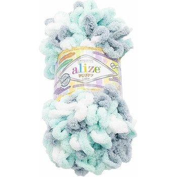 Vlnika Puffy color 100 g, 6408 biela, šedá, mint