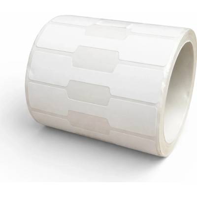 Plastová Etiketa 60 mm x 12 mm, Klenotnícka, Polyetylén matný, Biela, Dutinka 40 mm, 500 ks/kotúč, Permanentné lepidlo, Priemer kotúča 55 mm