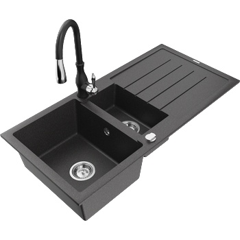 Mexen Andres гранитна мивка с 1, 5 камери и отцедник и кухненски смесител Savita, черна на петна - 6515-76-672601-70 (6515-76-672601-70)