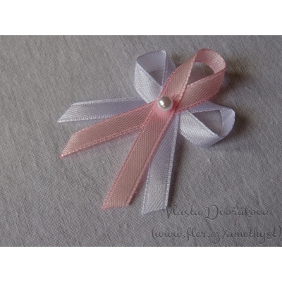 Svatební vývazek bílý s perličkou - světle růžová 3040 – Zboží Mobilmania