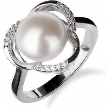 Meucci Stříbrný prsten s přírodní perlou a zirkonovým zdobením SP71R