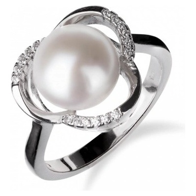 Meucci Stříbrný prsten s přírodní perlou a zirkonovým zdobením SP71R