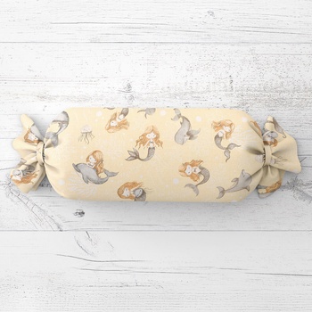 Biante vankúš valec bonbon Sandra SA-670 Sivo-hnedé morské panny s delfínmi na žltobéžovom 15x40