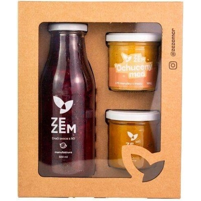 ZEZEM Dárkový balíček ochucený med Džem 150 g: Borůvka, Ochucený med 180 g: Mango, Sirup 500 ml: Meduňka