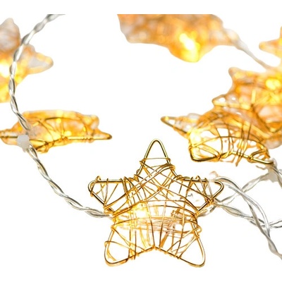 ACA Lighting LED vianočné girlanda hviezdičky zlaté teplá biela 3x batéria AA 160 cm IP20