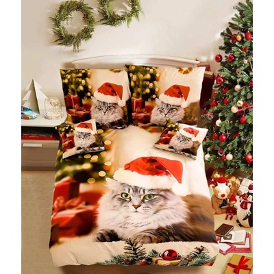 TiaHome 3 dielne 3D obliečky Polycotton Vianočné Cat 200x140 90x70