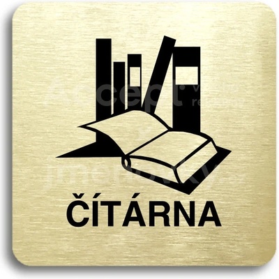 ACCEPT Piktogram čítárna - zlatá tabulka - černý tisk bez rámečku